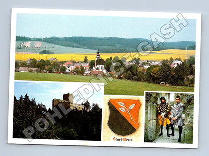 Pohlednice Staré Město pod Landštejnem, hrad, znak, postavy (M34957)