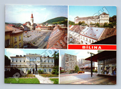 Pohlednice Bílina více pohledů náměstí zámek 1989 (M34964)