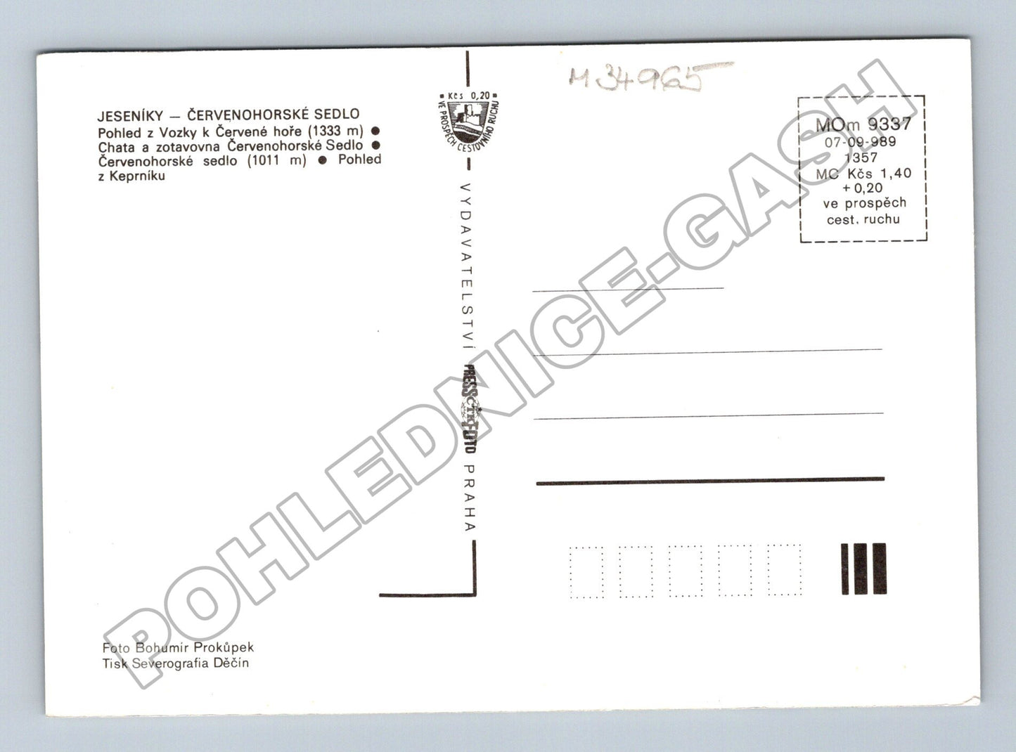 Pohlednice Červenohorské sedlo Jeseníky 1989 (M34965)