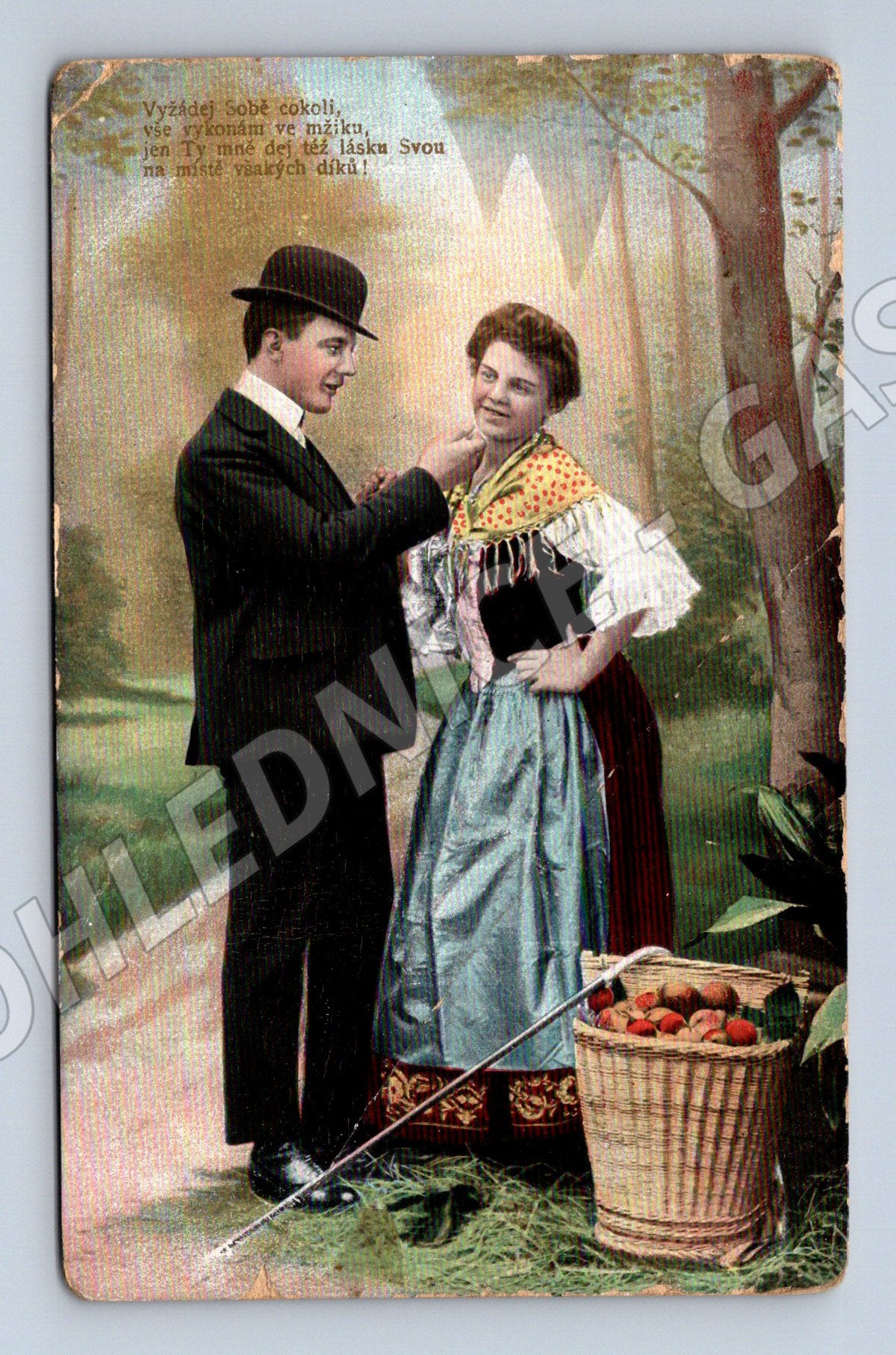 Pohlednice žena a muž v kroji cca 1900 (M3497)