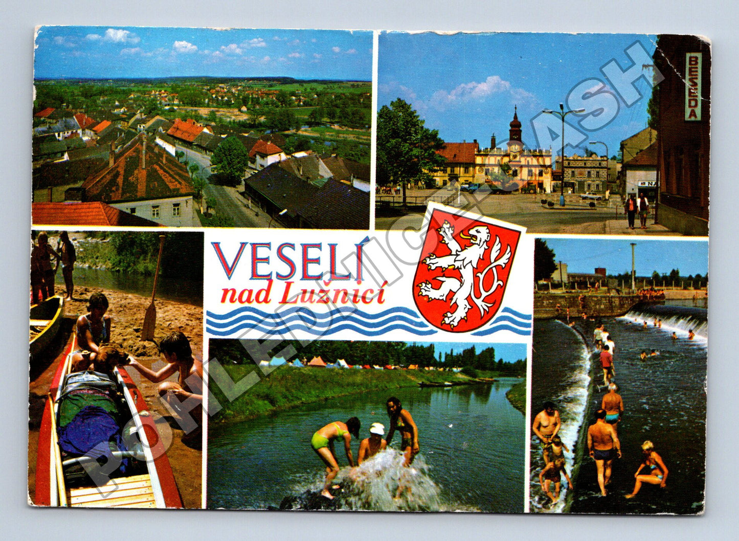 Pohlednice Veselí nad Lužnicí panorama město řeky 1982 (M34984)