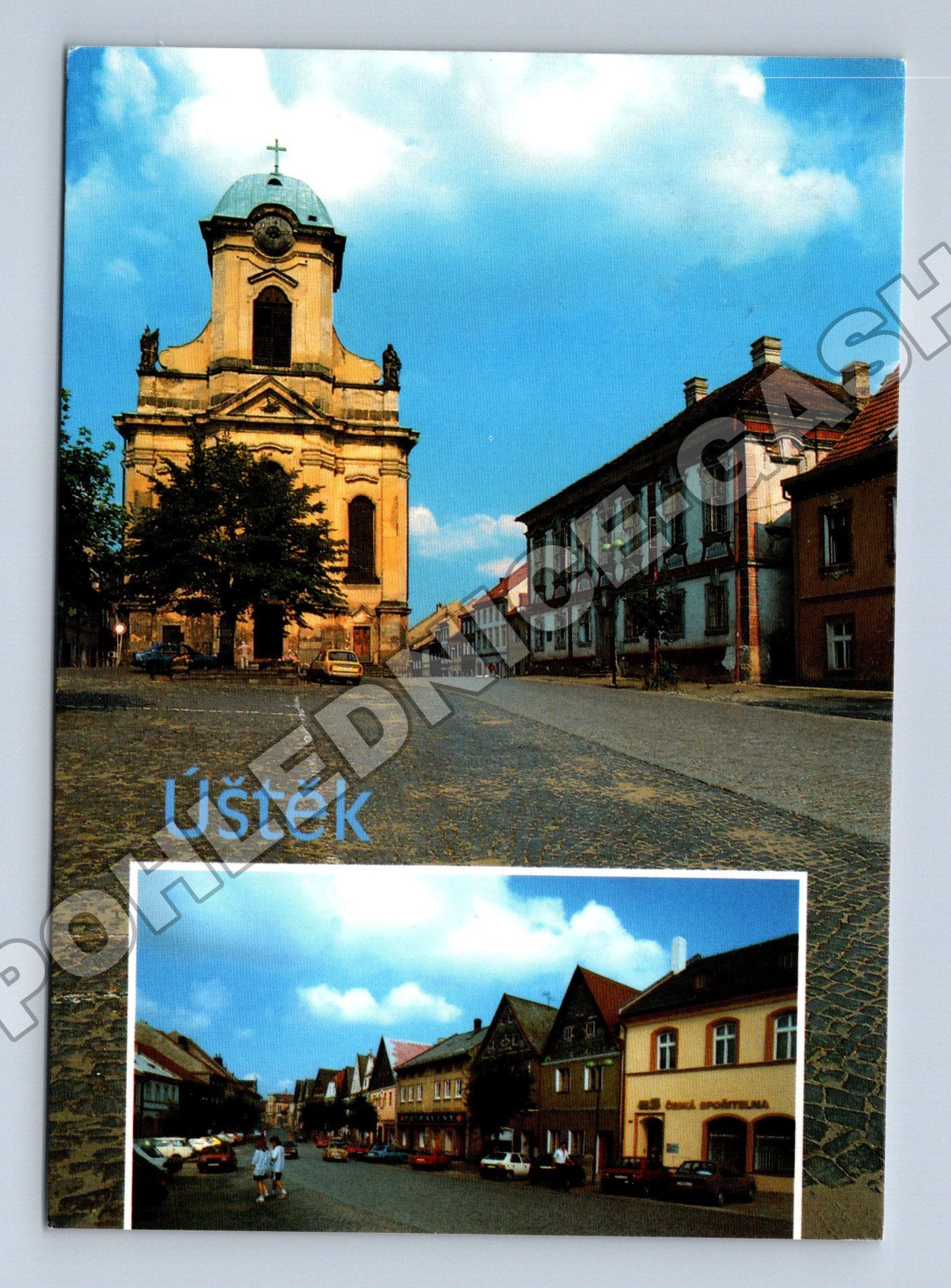 Pohlednice Úštěk Mírové náměstí kostel sv. Petra a Pavla 2003 (M34987)