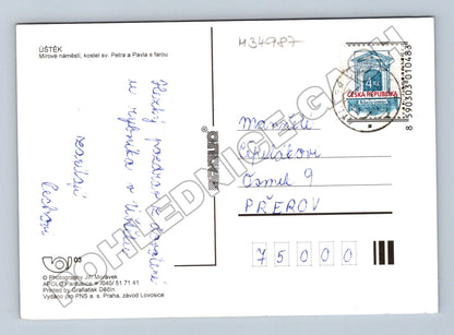 Pohlednice Úštěk Mírové náměstí kostel sv. Petra a Pavla 2003 (M34987)