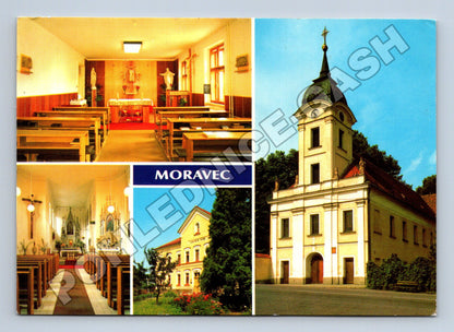 Pohlednice Moravec kostel, interiér, charitní dům 1995 (M34989)