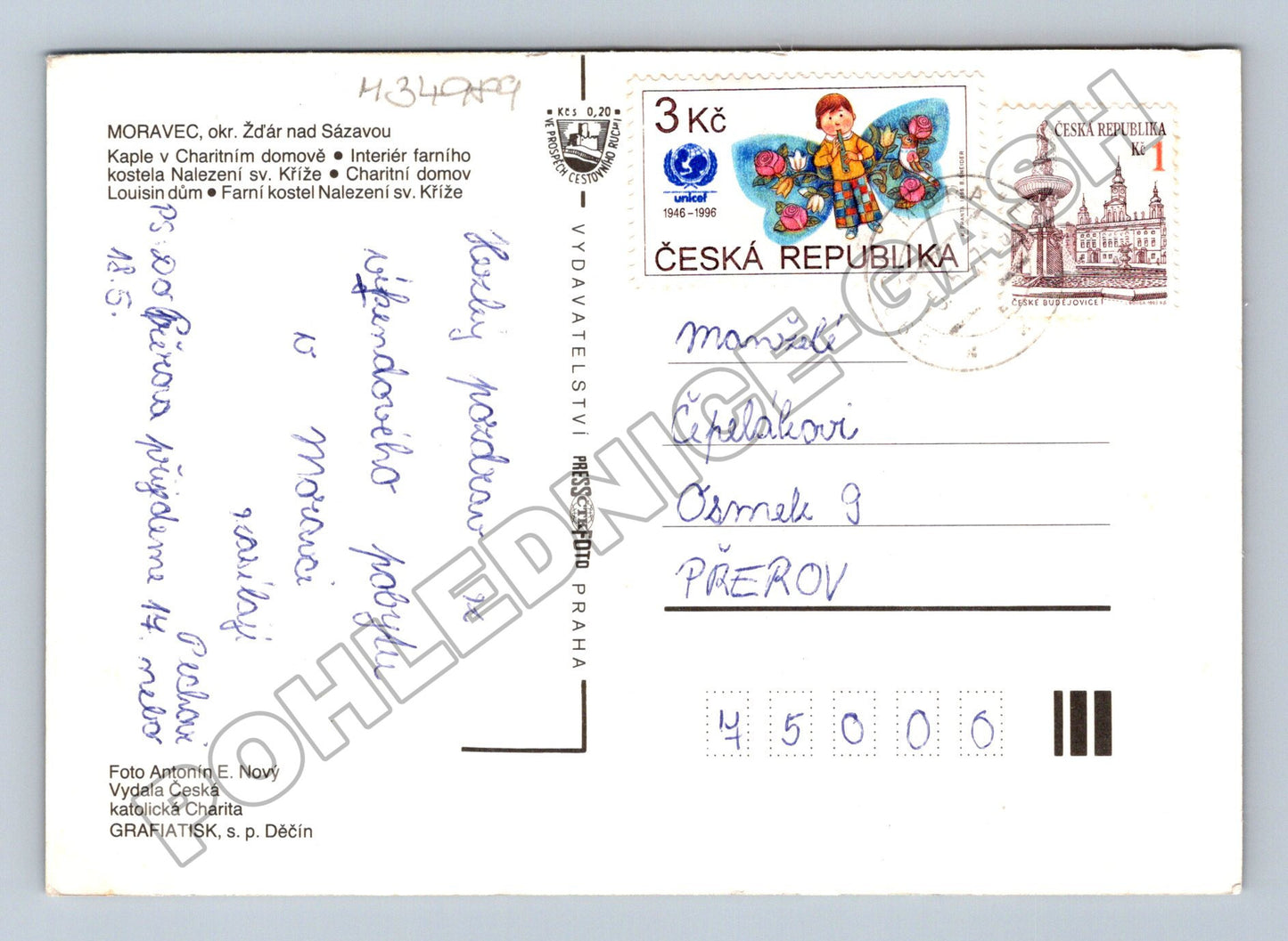Pohlednice Moravec kostel, interiér, charitní dům 1995 (M34989)