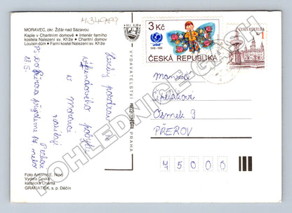 Pohlednice Moravec kostel, interiér, charitní dům 1995 (M34989)