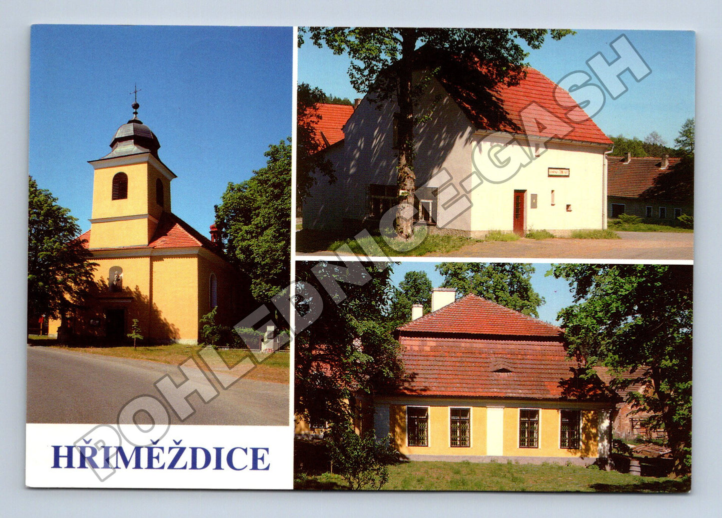 Pohlednice Hříměždice kostel sv. Anny a budovy 1998 (M34993)