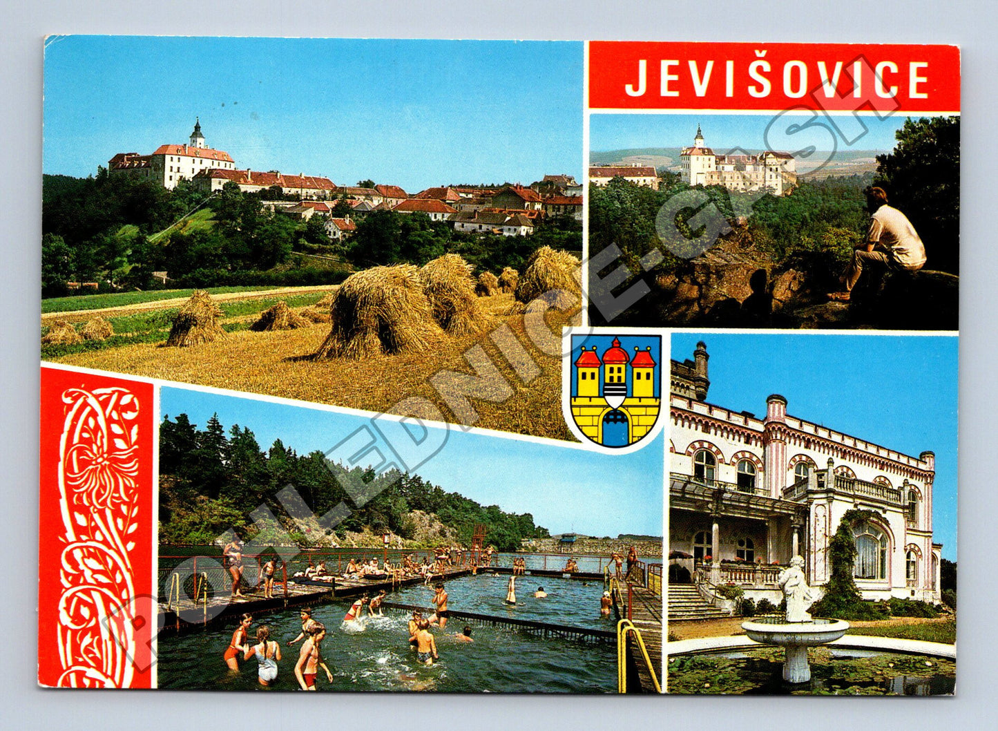 Pohlednice Jevišovice zámek přehrada koupaliště (M35009)
