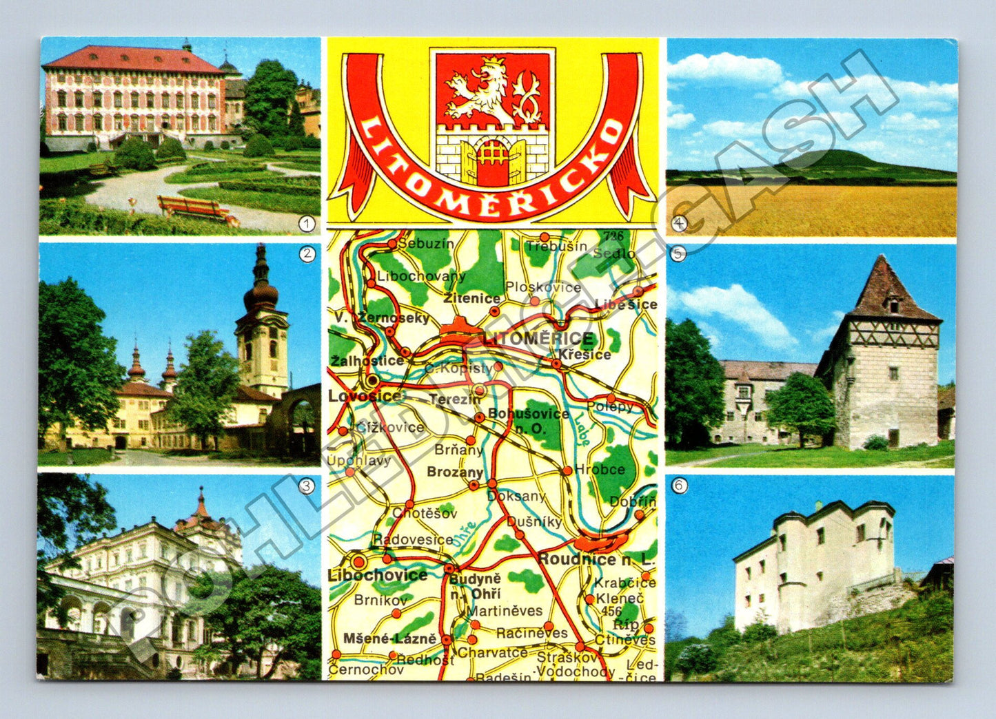 Pohlednice Litoměřicko koláž památek a mapa (M35032)