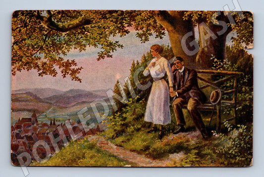 Pohlednice dvojice pod stromem 1914 (M3518)