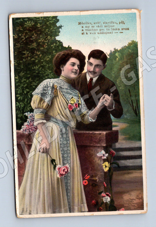 Pohlednice milostný pár ručně kolor (M3519)
