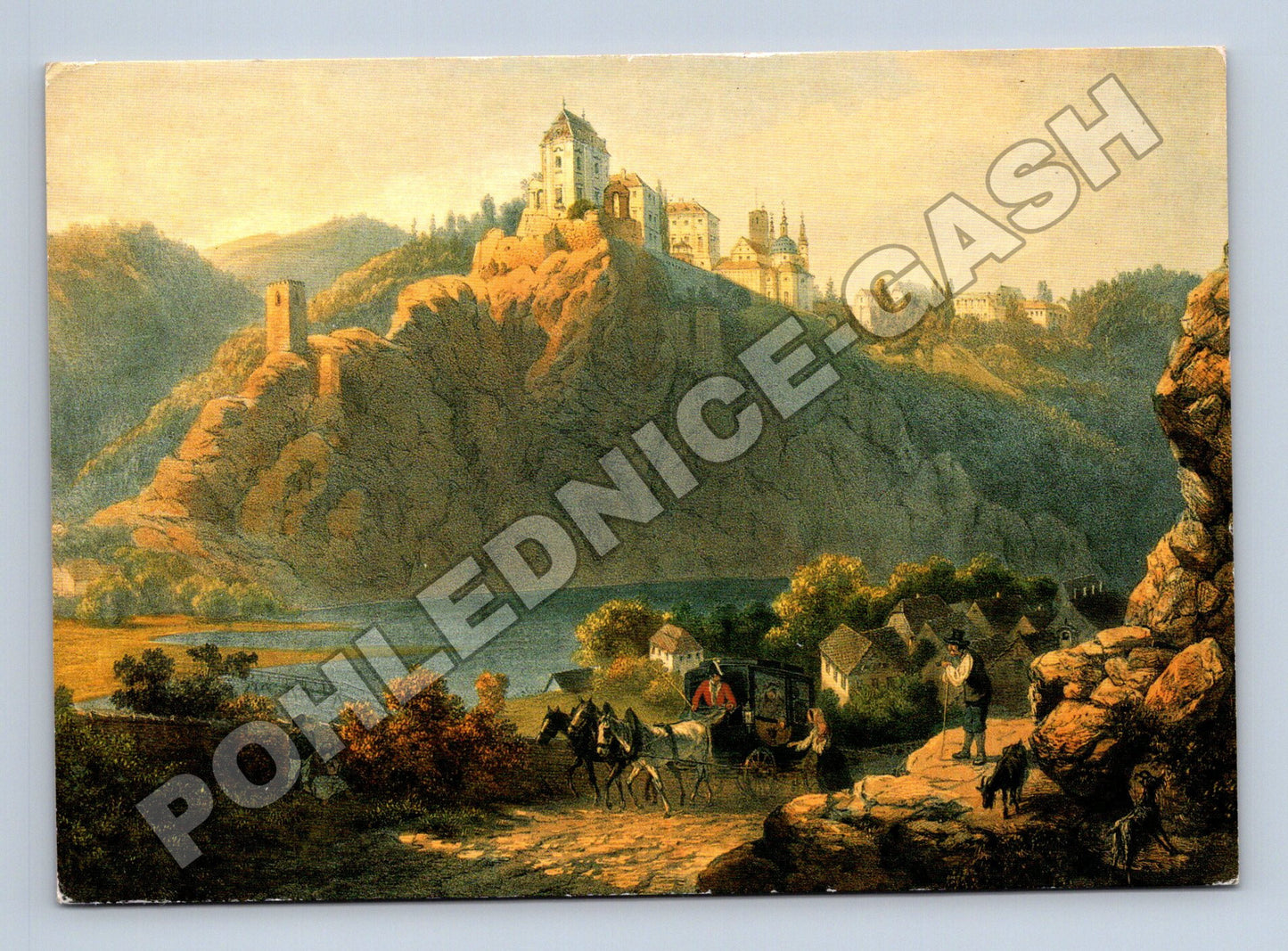 Pohlednice Vranov nad Dyjí hrad a vesnice dle litografie (M35196)