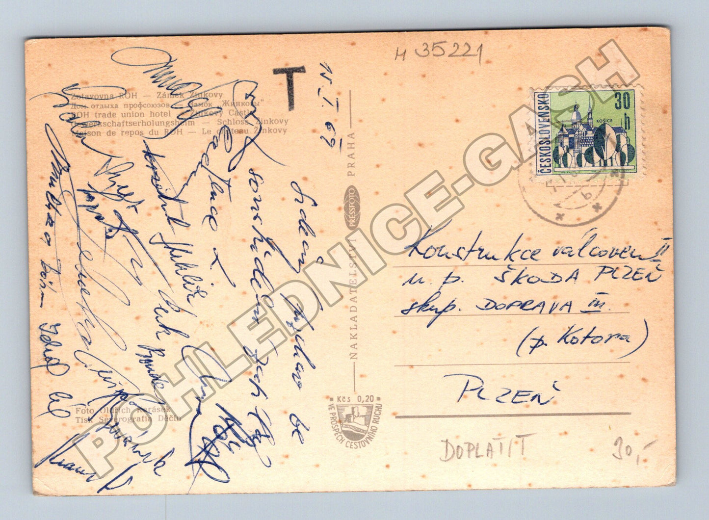 Pohlednice Zámky u Štěnovic zámek s loďkou cca 1960 (M35221)