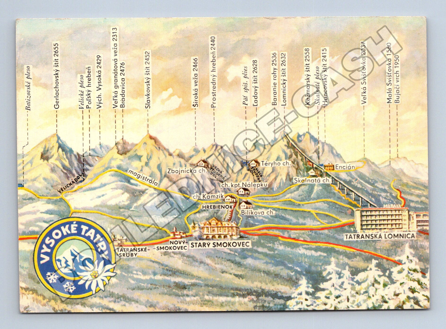 Pohlednice Slovensko Vysoké Tatry mapa panorama (M35261)