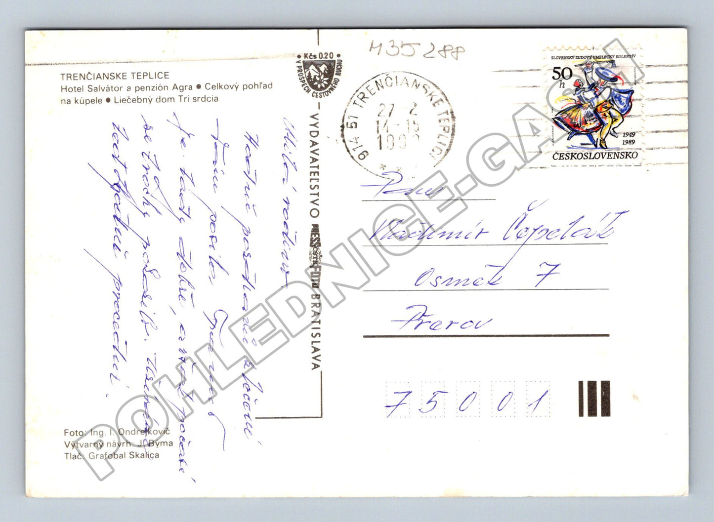Pohlednice Slovensko Trenčianske Teplice lázně 1957 (M35288)