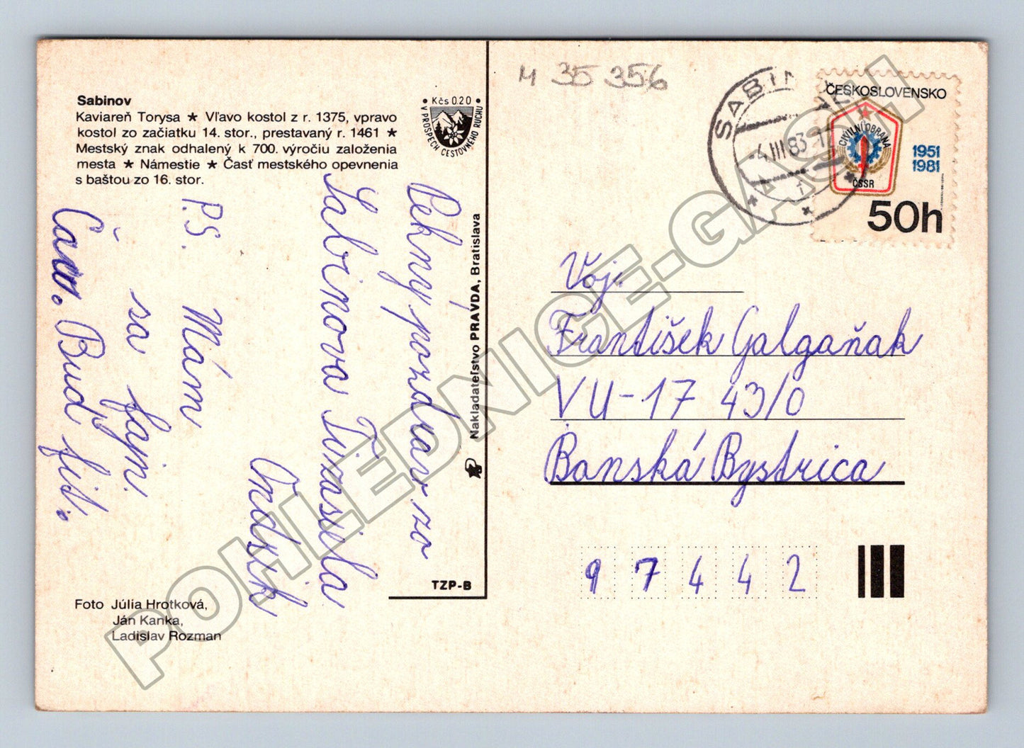 Pohlednice Slovensko Sabinov různé pohledy 1981 (M35356)