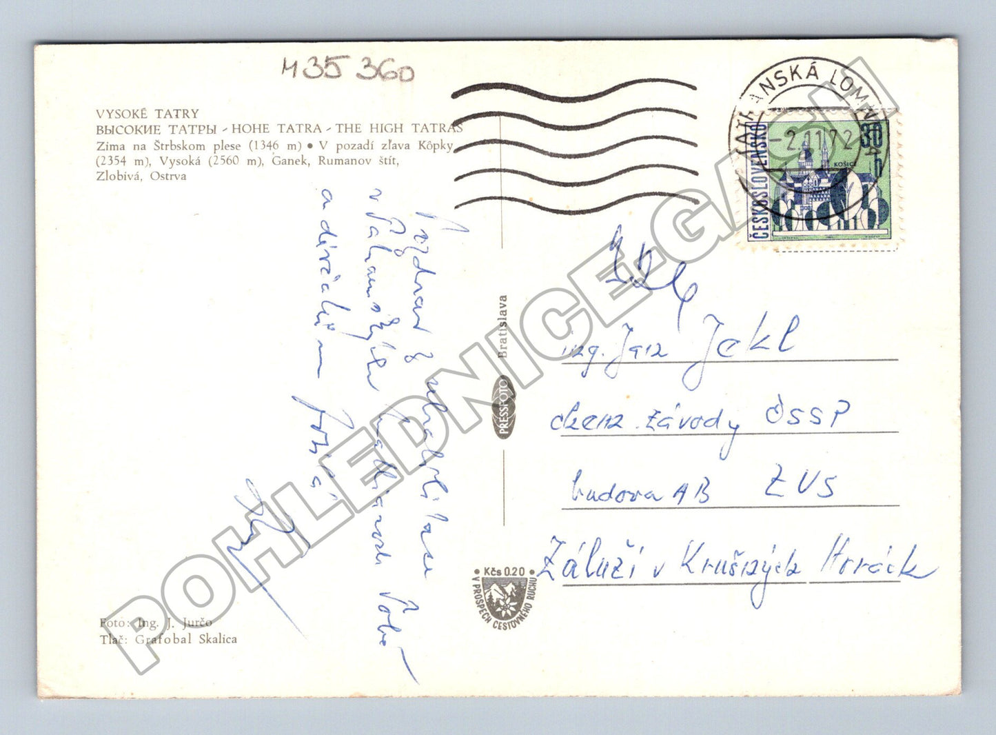 Pohlednice Slovensko Vysoké Tatry Štrbské pleso 1972 (M35360)