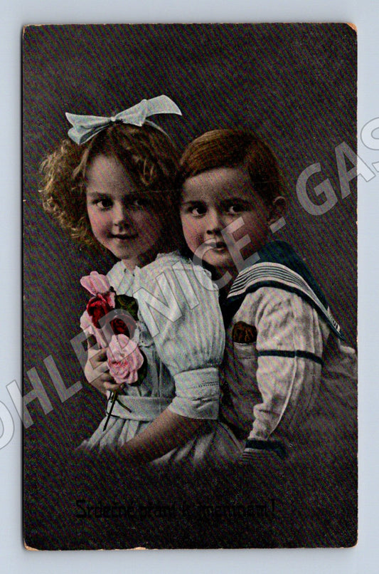 Pohlednice děti s květinami 1919 ČSR (M3539)
