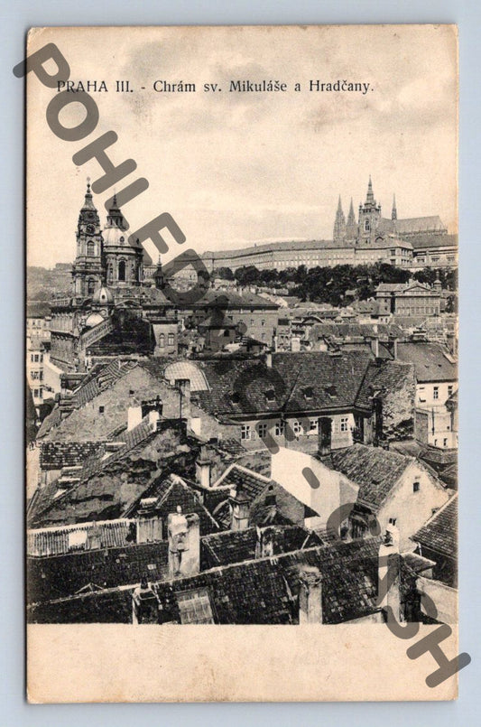 Pohlednice Praha chrám sv Mikuláše a Hradčany 1921 (M354)