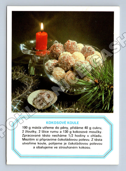 Pohlednice Kokosové koule a svíčka Vánoce 1983 (M35410)