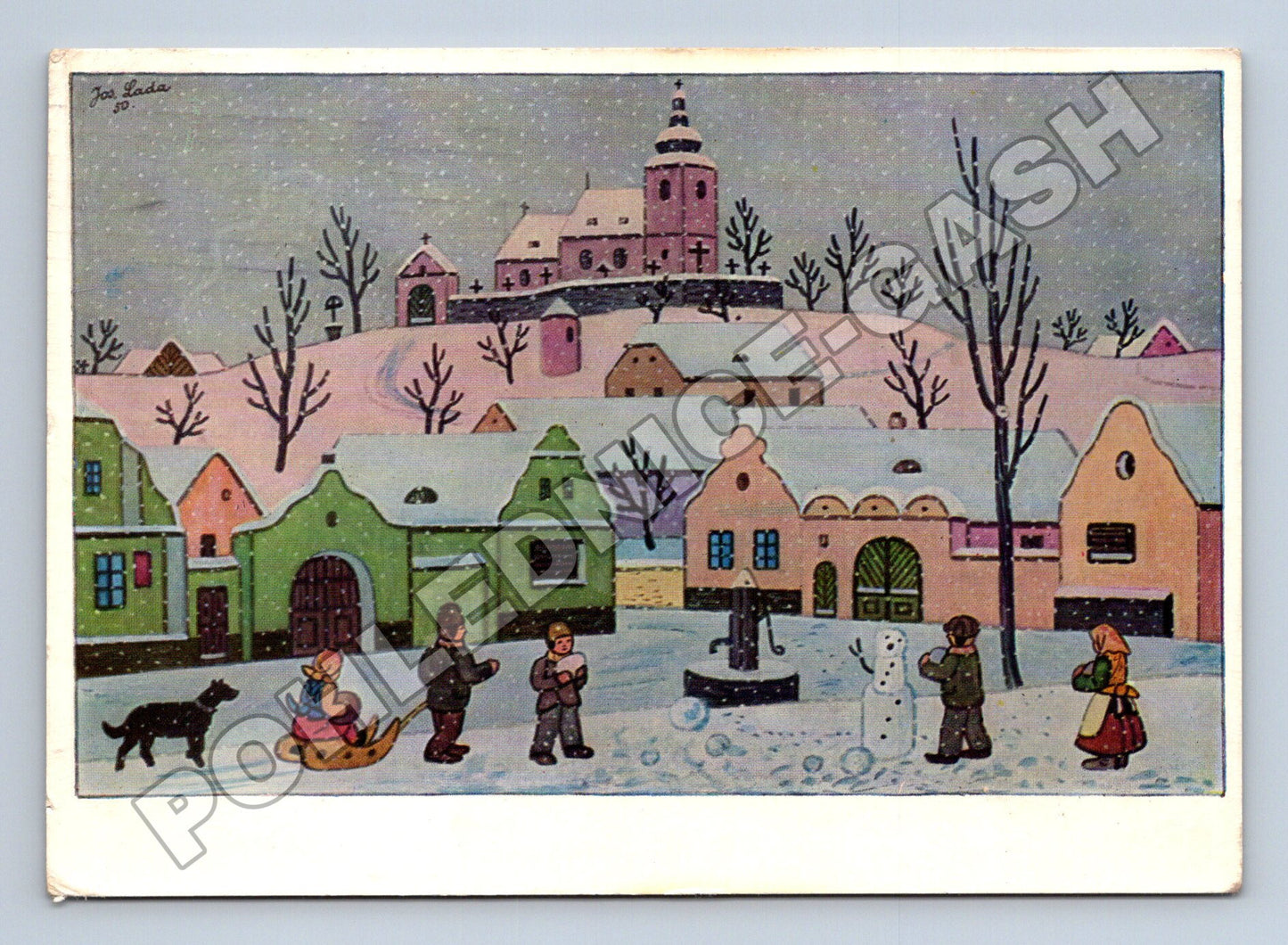 Pohlednice Vánoční zimní vesnice J. Lada 1966 (M35431)