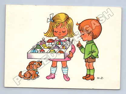 Pohlednice Vánoční motiv děti s ozdobami 1965 (M35442)