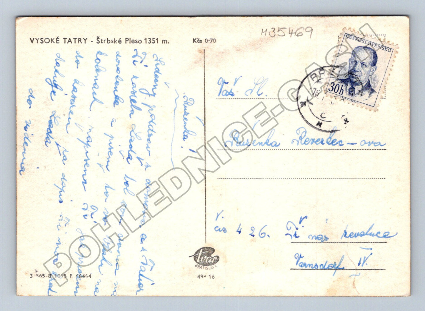 Pohlednice Slovensko Vysoké Tatry Štrbské Pleso hotel 1954 (M35469)