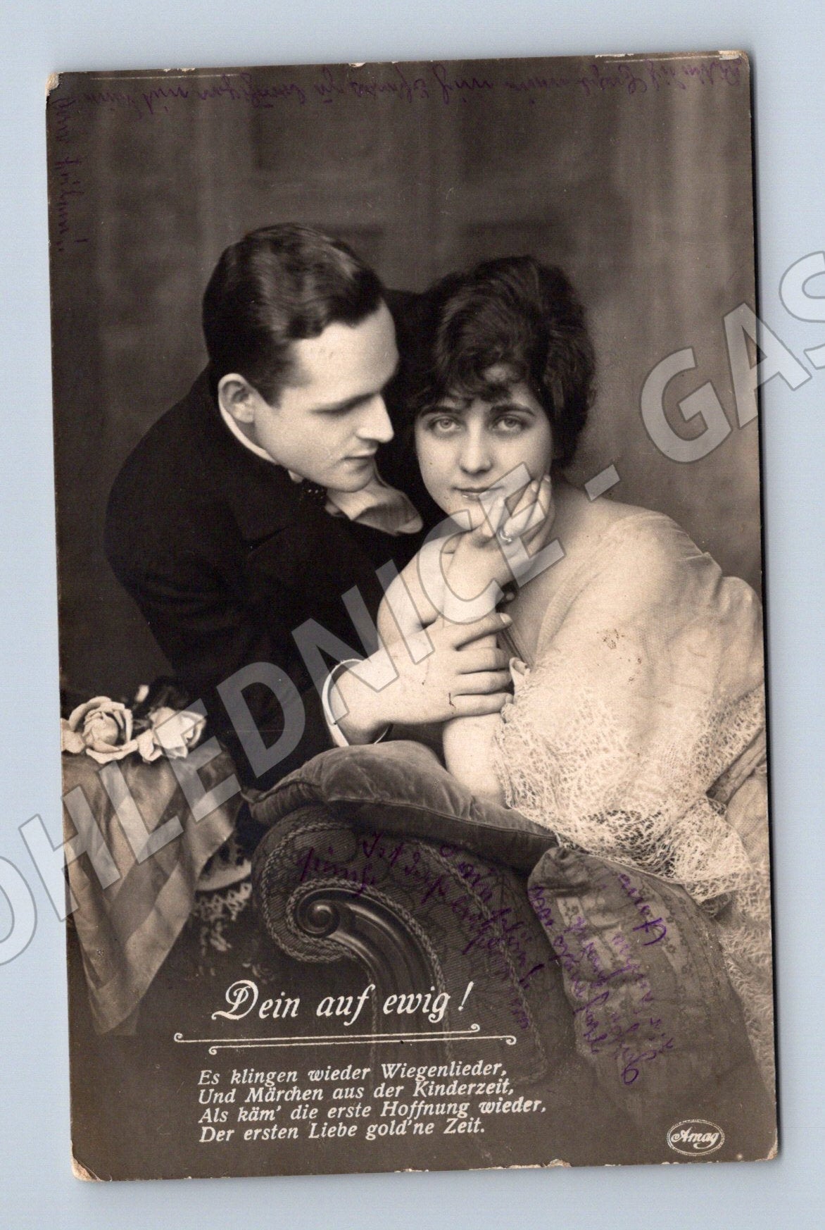 Pohlednice romantický portrét páru razítko (M3548)