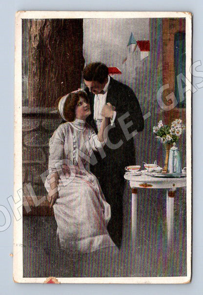 Pohlednice malovaný romantický motiv 1908 (M3550)