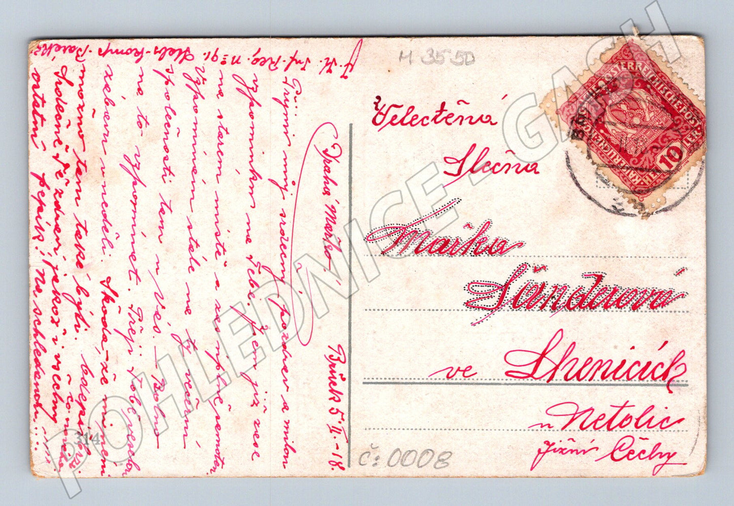 Pohlednice malovaný romantický motiv 1908 (M3550)