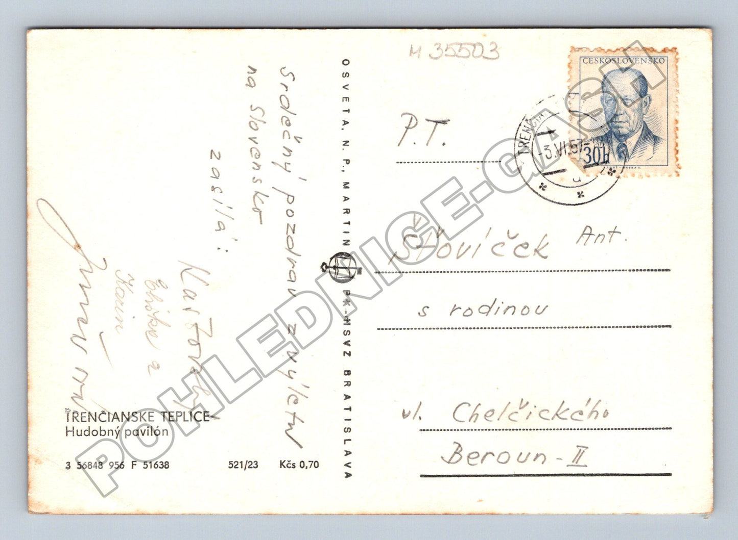 Pohlednice Slovensko Trenčianske Teplice hudební pavilon 1957 (M35503)