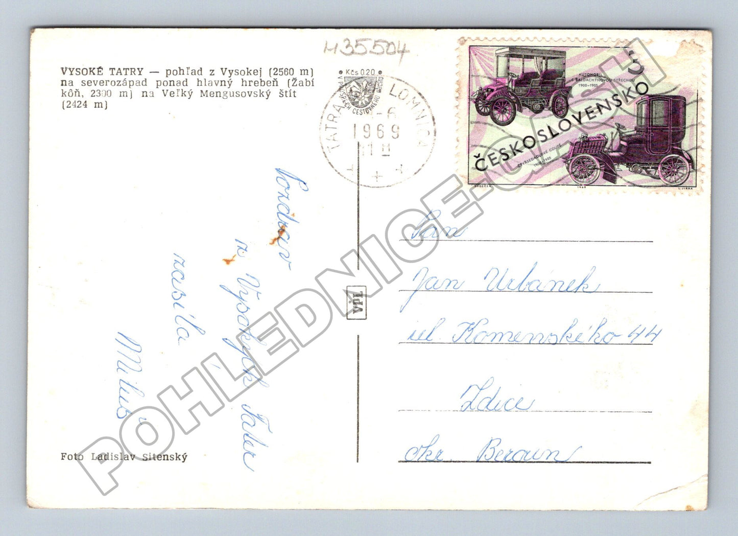 Pohlednice Slovensko Vysoké Tatry horský masiv 1969 (M35504)