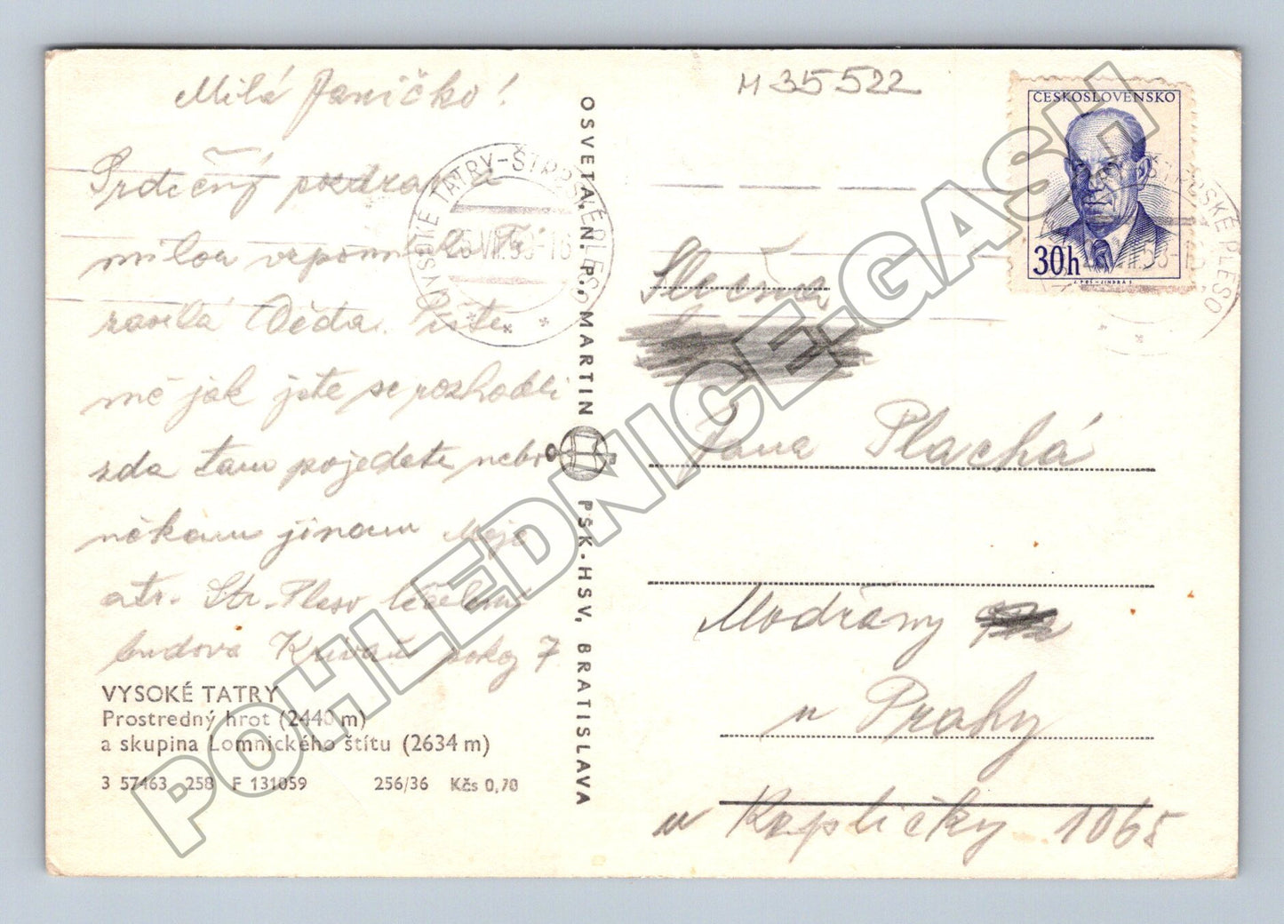 Pohlednice Slovensko Vysoké Tatry Prostředný hrot 1950s (M35522)