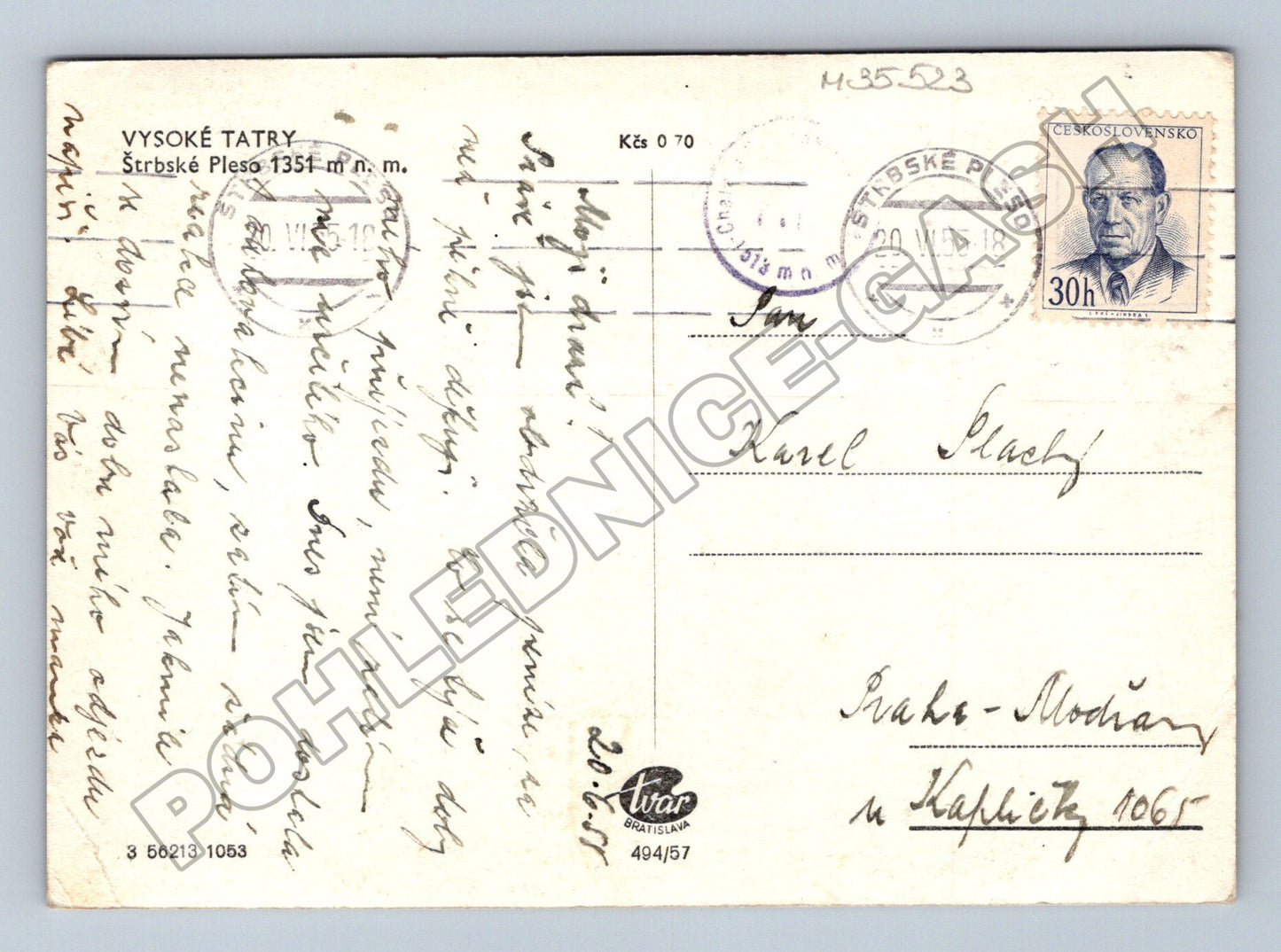 Pohlednice Slovensko Štrbské Pleso hotel 1955 (M35523)
