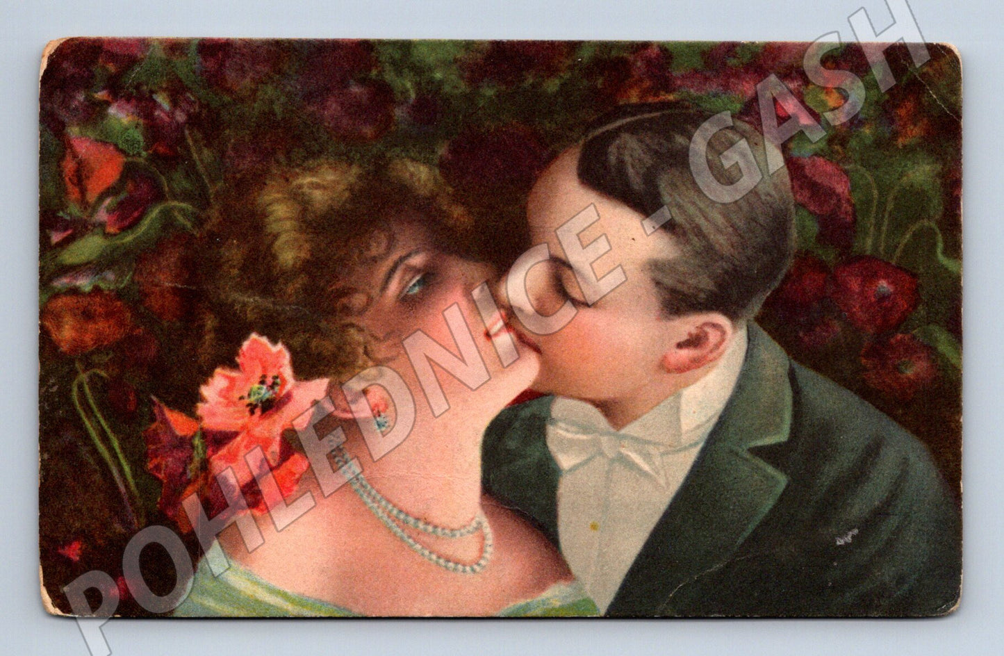 Pohlednice milenci květiny ČSR 1 pol 20 stol (M3553)