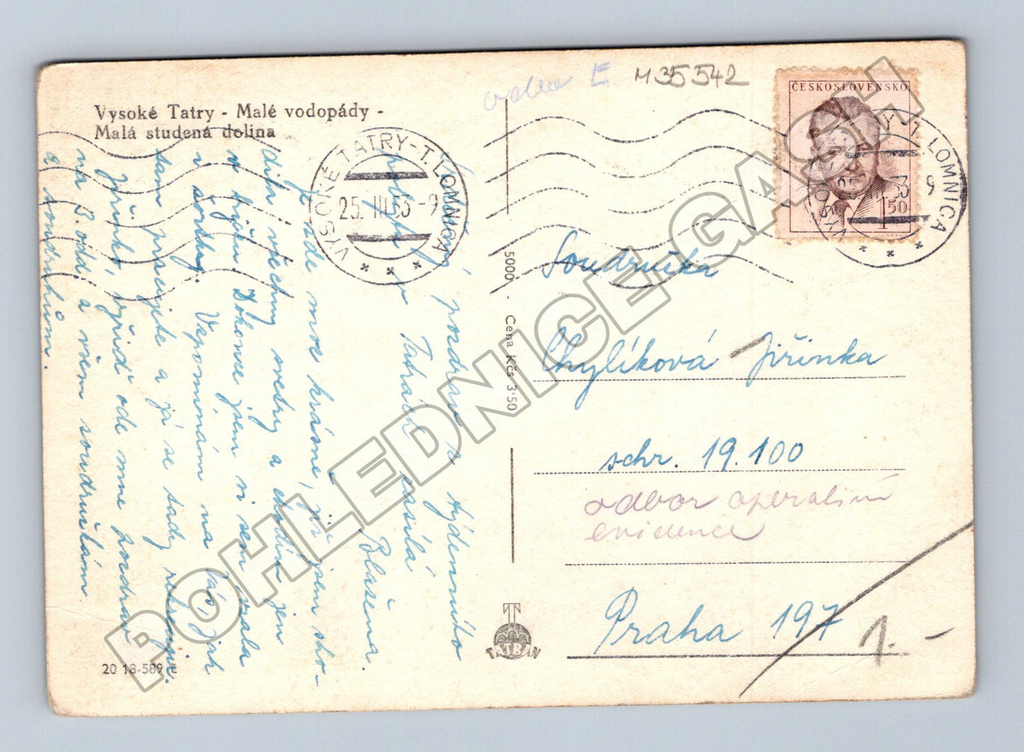 Pohlednice Slovensko Vysoké Tatry vodopády 1955 (M35542)