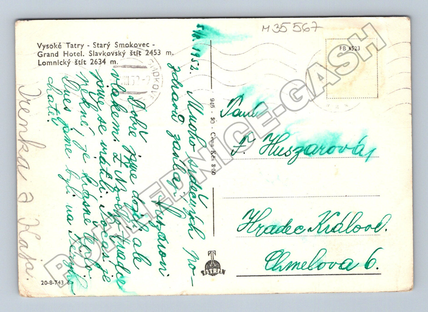 Pohlednice Slovensko Starý Smokovec Grand Hotel 1952 (M35567)