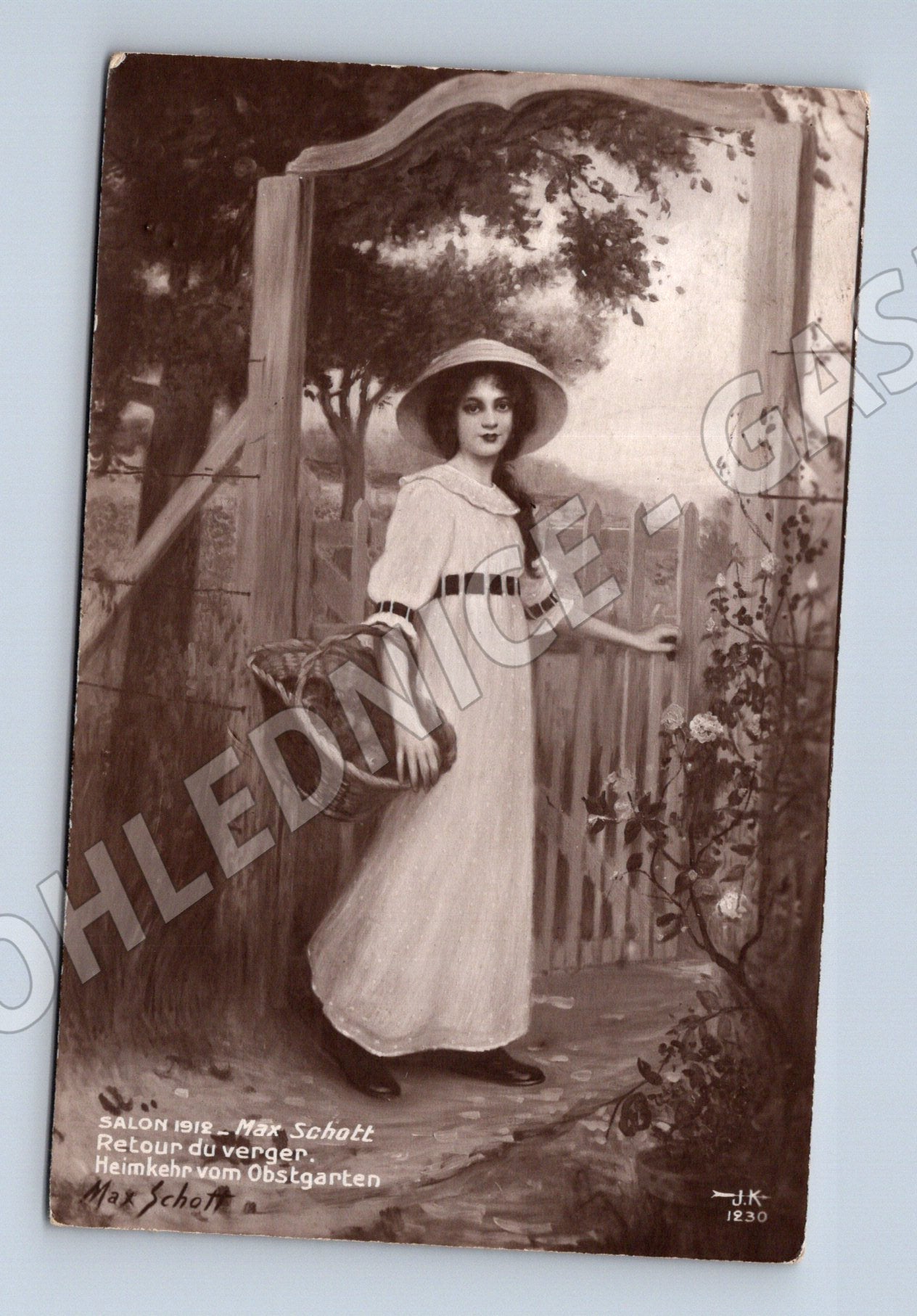 Pohlednice dívka v zahradě RU 1912 (M3559)