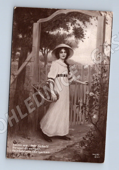 Pohlednice dívka v zahradě RU 1912 (M3559)