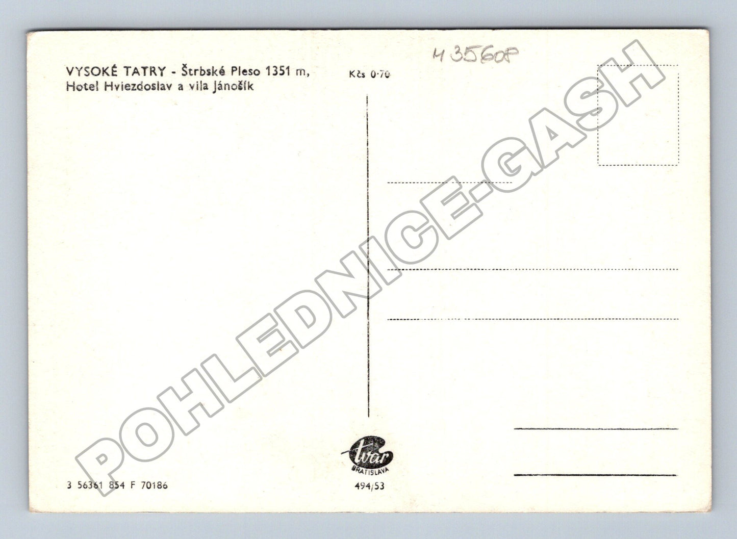 Pohlednice Slovensko Vysoké Tatry Štrbské Pleso 1953 (M35608)