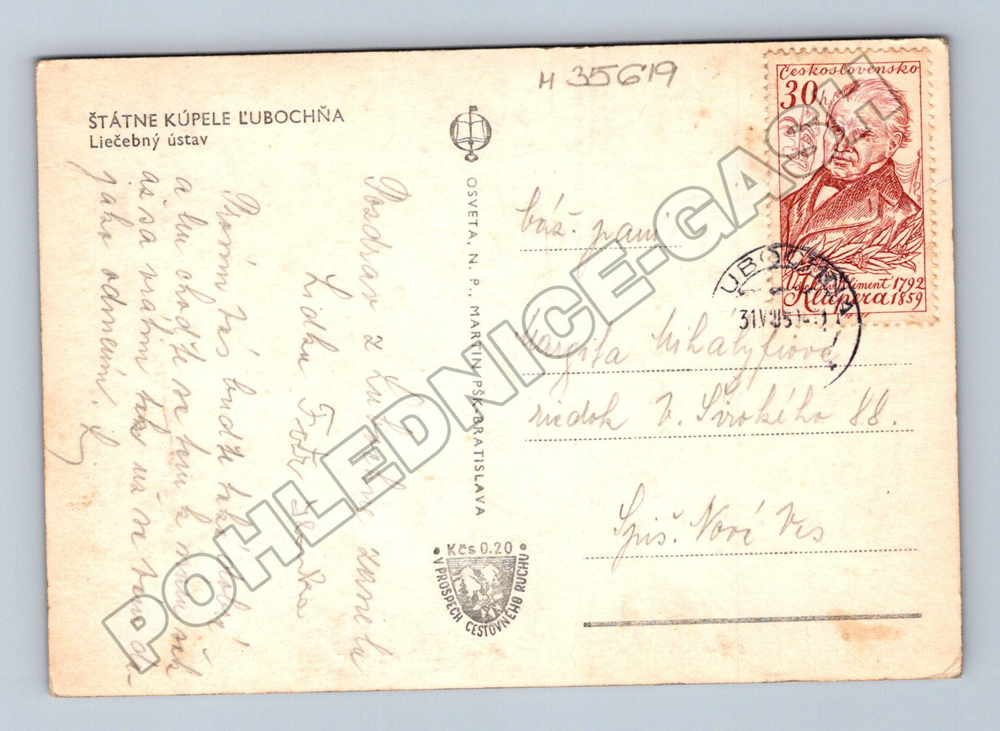 Pohlednice Slovensko Ľubochňa Státne kúpele 1951 (M35619)