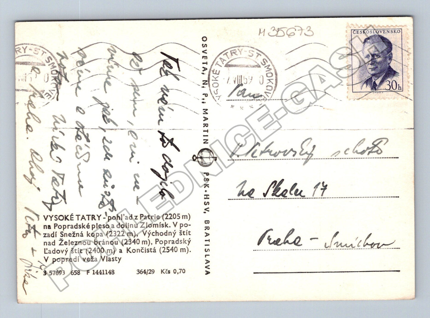 Pohlednice Slovensko Vysoké Tatry Popradské pleso 1959 (M35673)