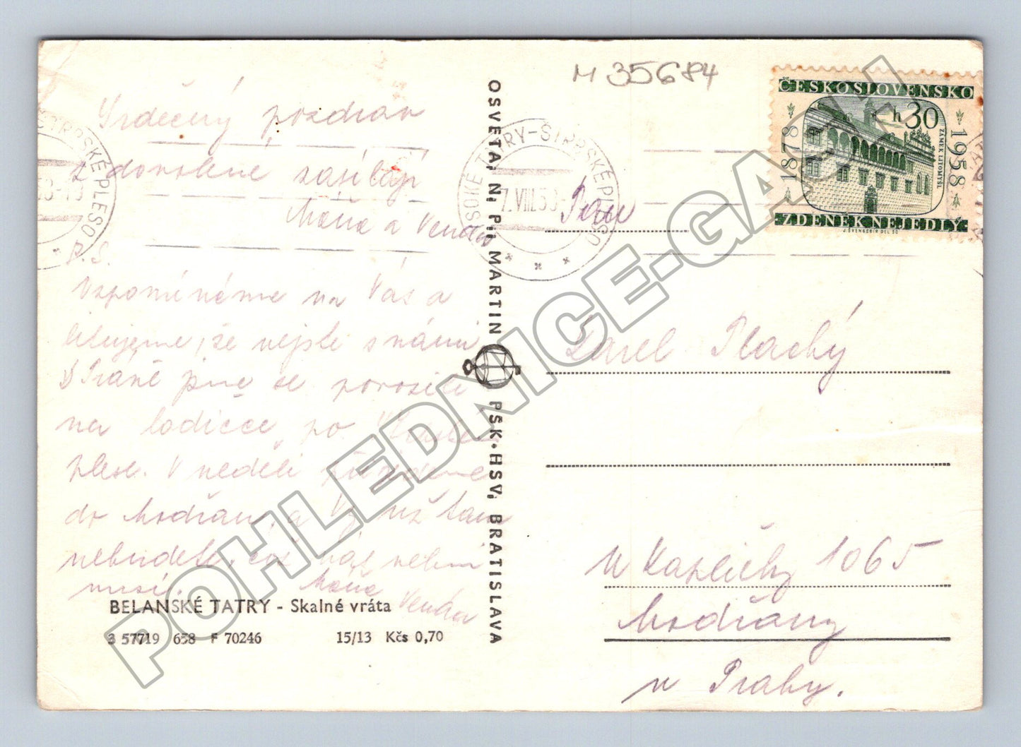 Pohlednice Slovensko Belanské Tatry Skalné vráta 1958 (M35684)