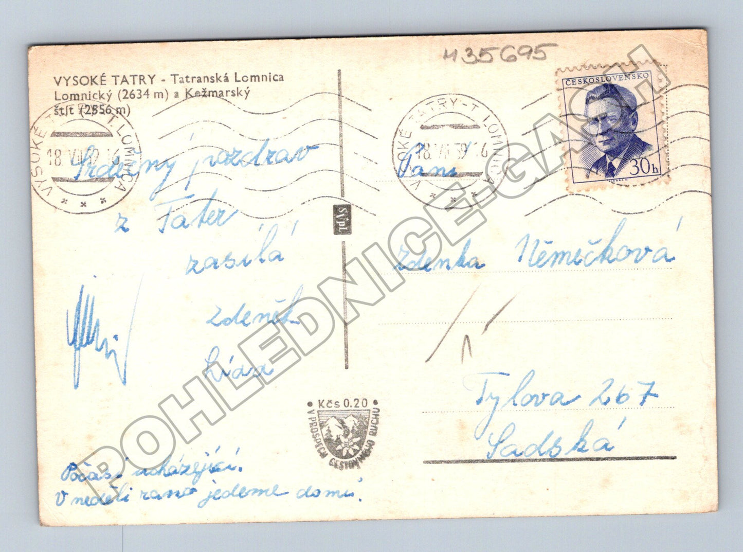 Pohlednice Slovensko Vysoké Tatry Lomnický štít 1940 (M35695)