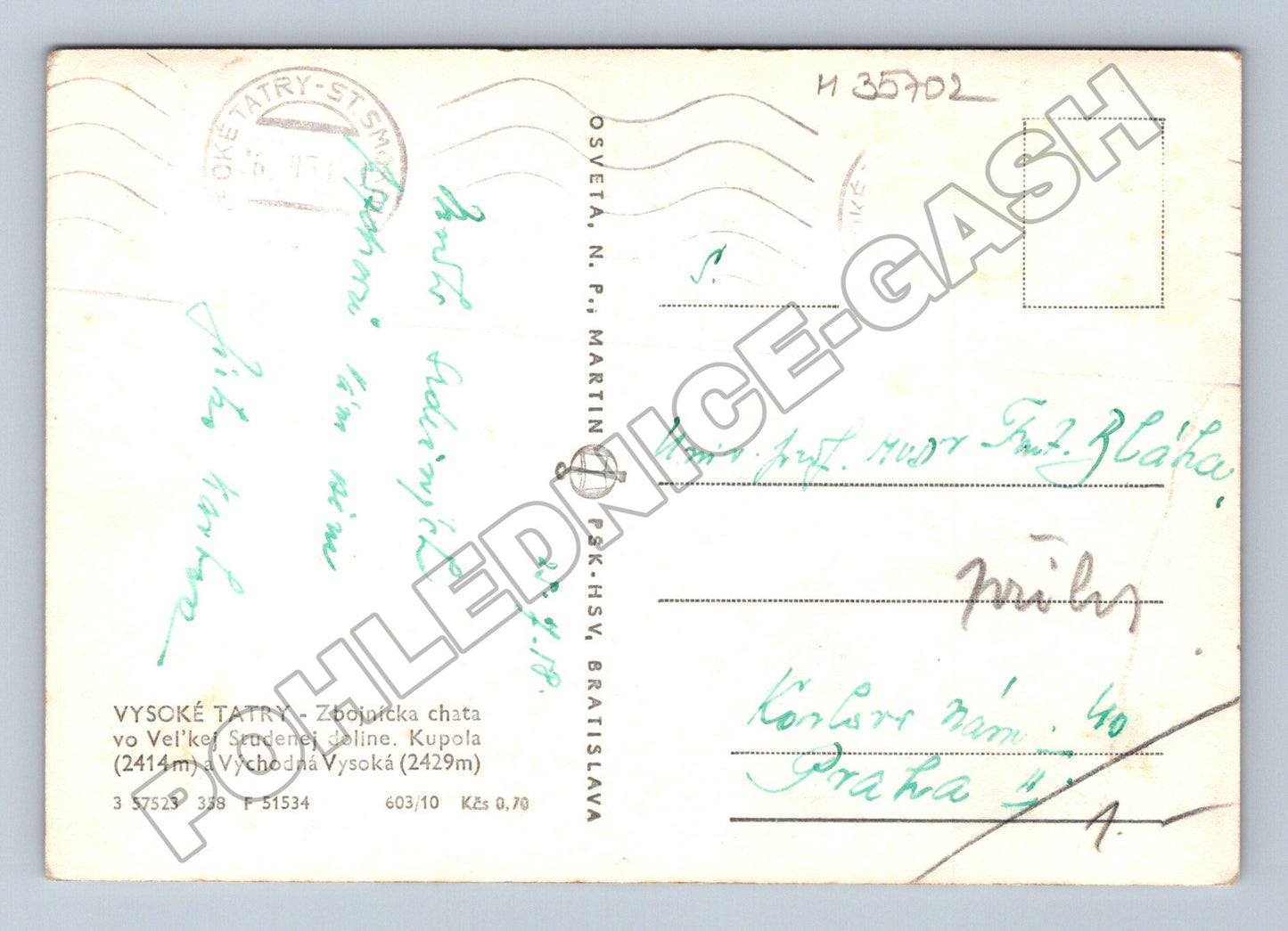 Pohlednice Slovensko Vysoké Tatry Zbojnícka chata 1947 (M35702)