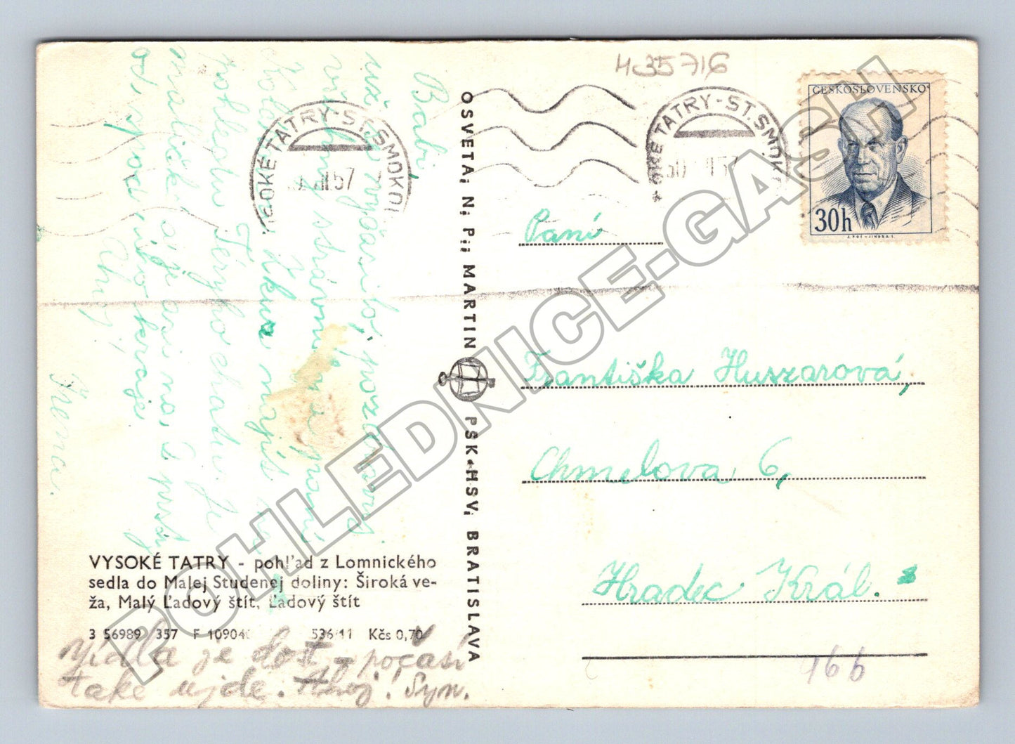 Pohlednice Slovensko Vysoké Tatry Lomnické sedlo 1947 (M35716)