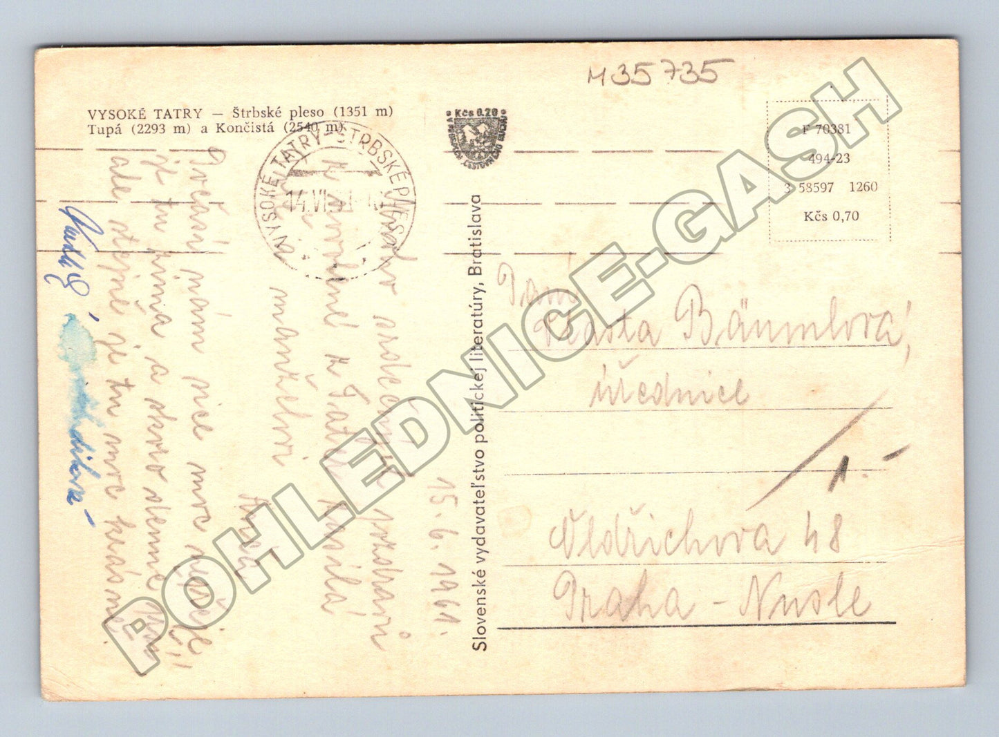 Pohlednice Slovensko Vysoké Tatry Štrbské pleso 1961 (M35735)