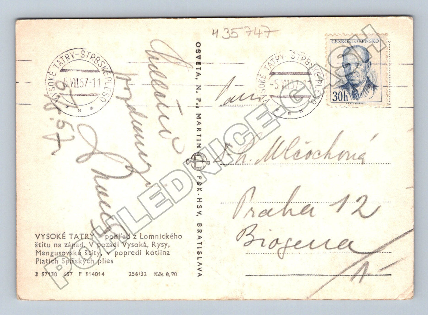 Pohlednice Slovensko Vysoké Tatry hory 1957 (M35747)