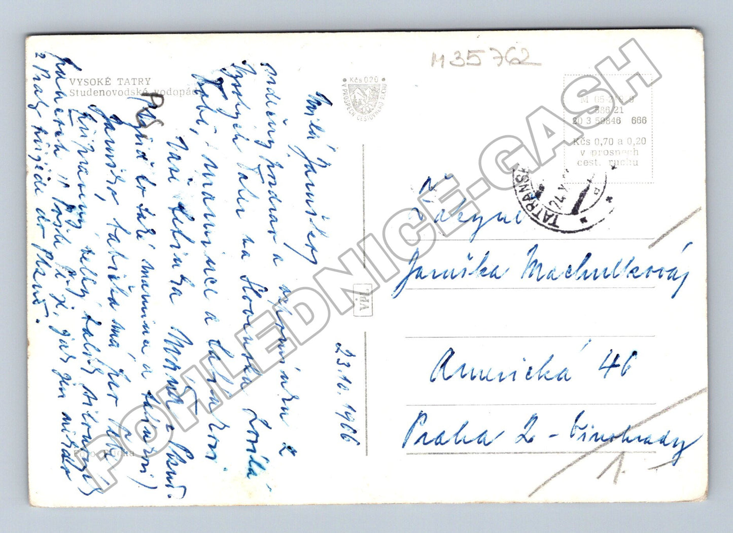 Pohlednice Slovensko Vysoké Tatry Studenovodské vodopády 1966 (M35762)