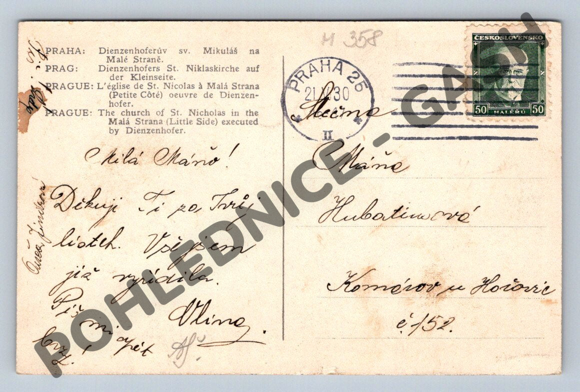 Pohlednice Praha sv Mikuláš Malá Strana 1930 (M358)